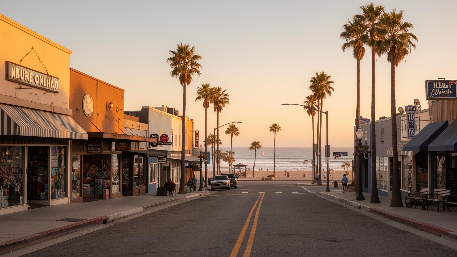 Coastal main street near Imperial Beach at golden hour