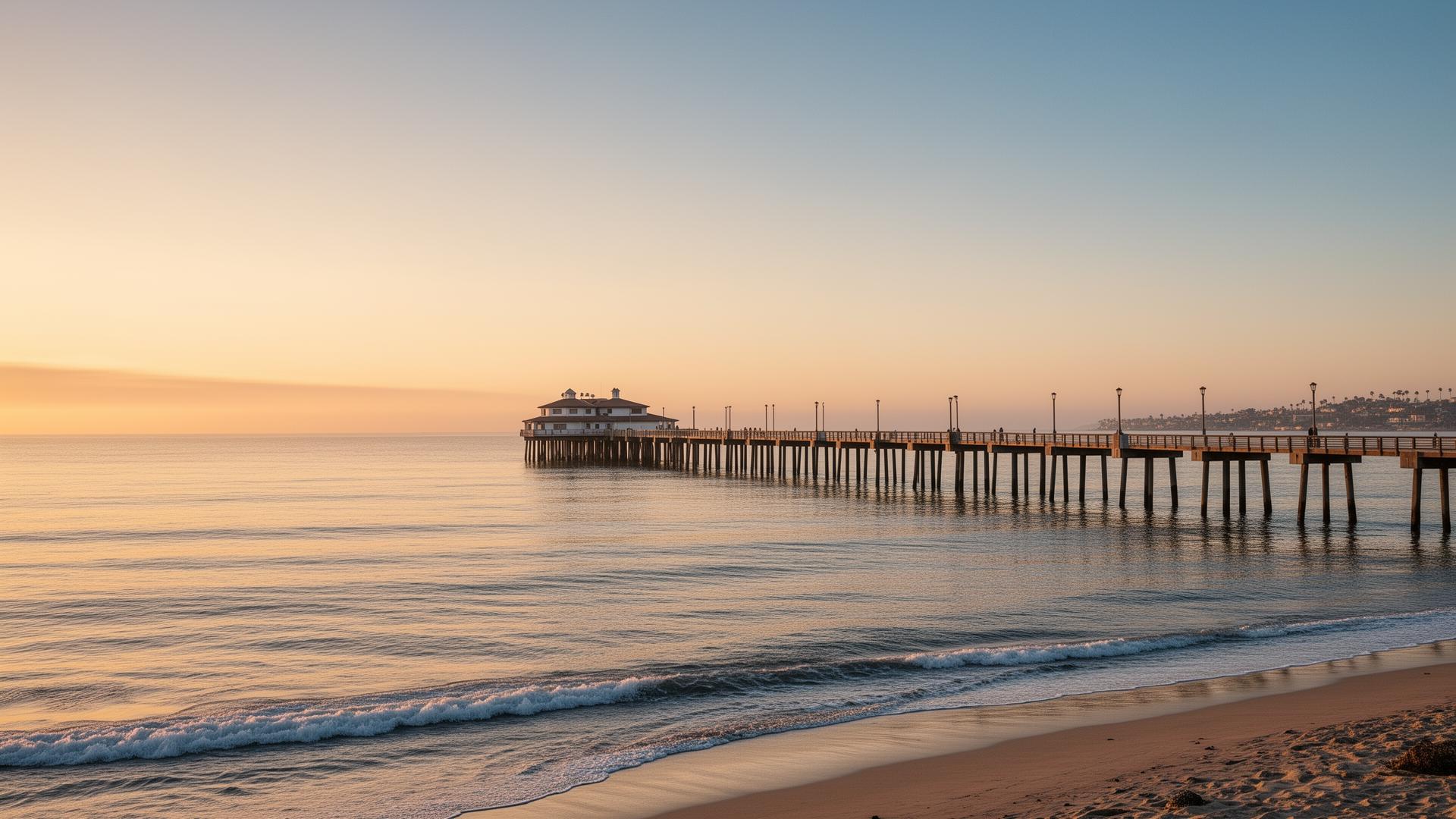 Imperial Beach Pier stretching into the Pacific Ocean at golden hour